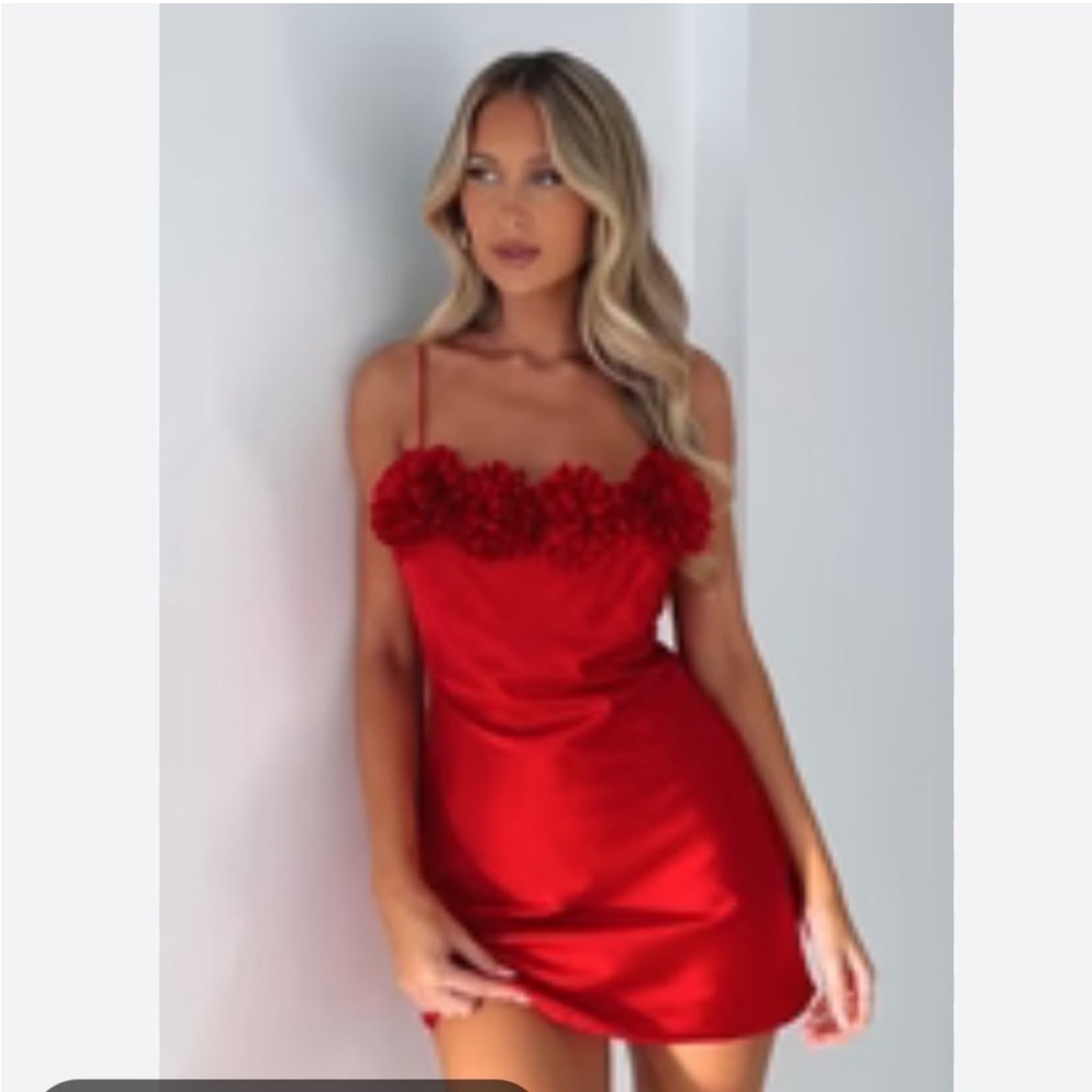 White fox boutique met last night floral red mini dress size L NWT 90s romantic